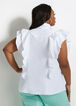 Ruffle Tie Neck Flutter Button Up, White image number 1