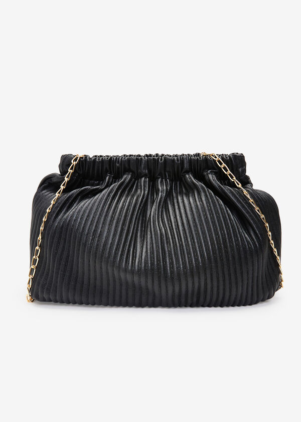 Pleated Faux Leather Crossbody Bag, Black image number 1