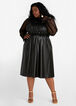 Faux Leather & Mesh Smocked Dress, Black image number 0