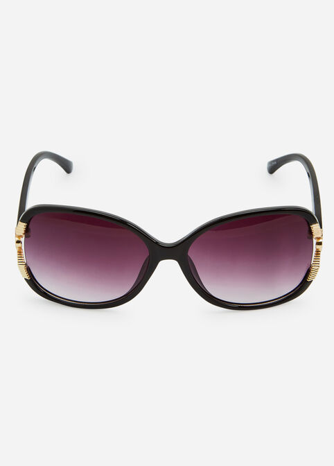 Black Round Floral Side Sunglasses, Black image number 1