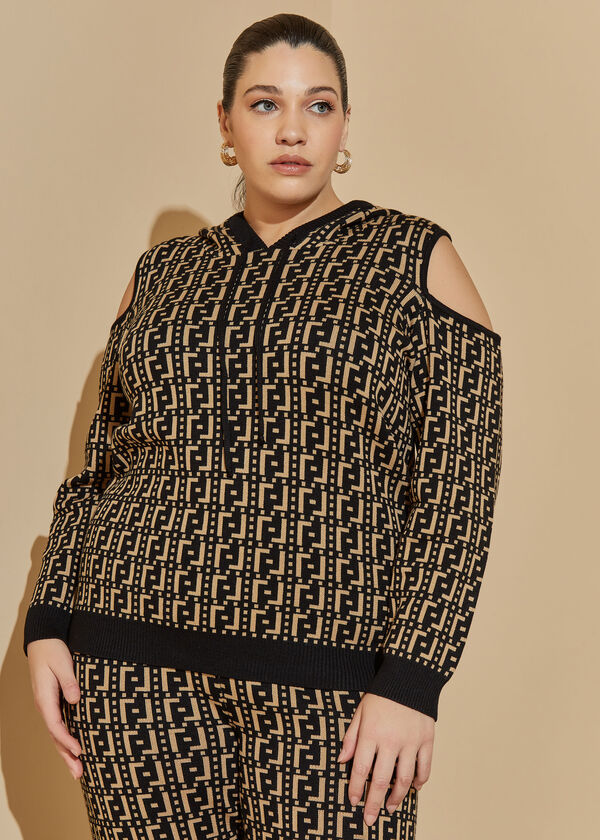 Cold Shoulder Intarsia Sweater, Black Combo image number 0