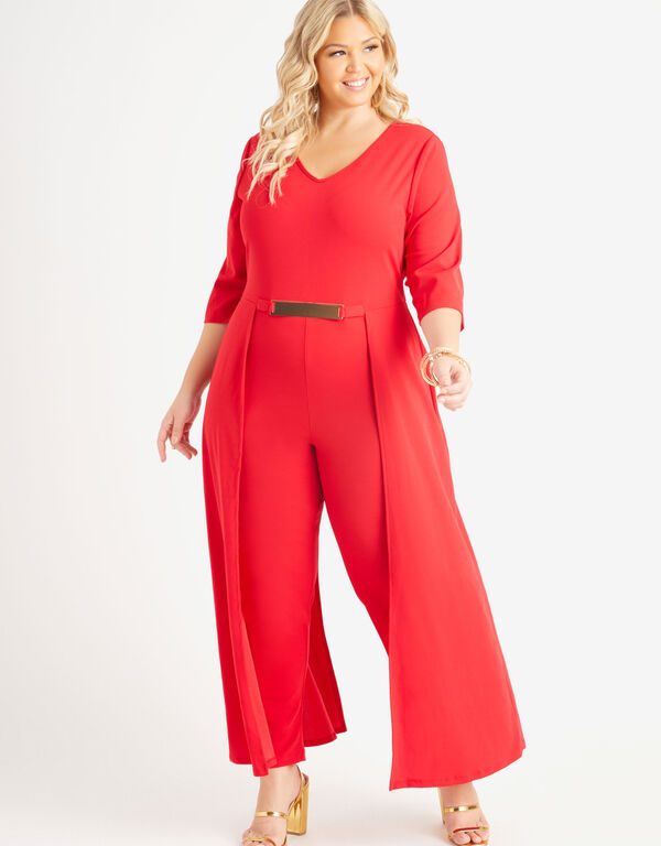 Train Effect Crepe Jumpsuit, Barbados Cherry image number 0