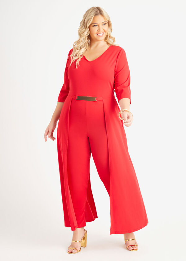 Train Effect Crepe Jumpsuit, Barbados Cherry image number 0