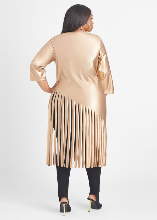 Coated Faux Leather Fringed Top, Gold image number 1