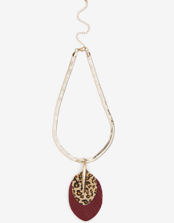 Faux Leather And Faux Fur Necklace, Burgundy image number 0