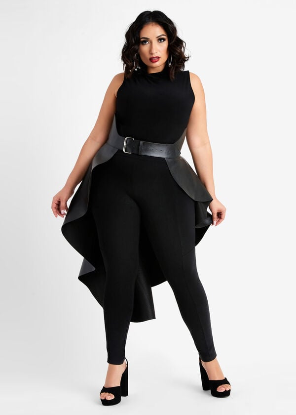 Faux Leather Asymmetric Skirt Belt, Black image number 0