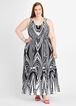 Belted Abstract Flounce Maxi Dress, Black White image number 0