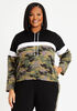 Camo Colorblock Mix Knit Hoodie, Olive image number 0