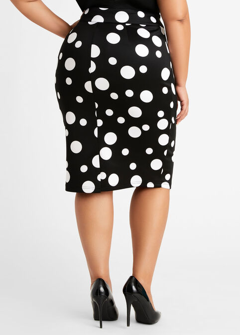 Dot Colorblock Scuba Pencil Skirt, Black White image number 1