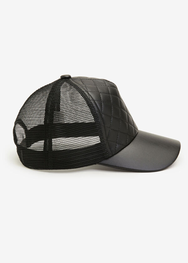 Quilted Faux Leather Trucker Hat, Black image number 2