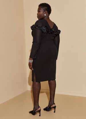 Mesh Paneled Rosette Sheath Dress, Black image number 1