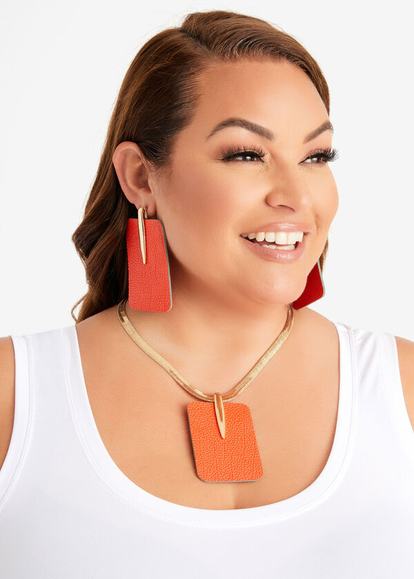 Textured Faux Leather Earrings, SPICY ORANGE image number 1