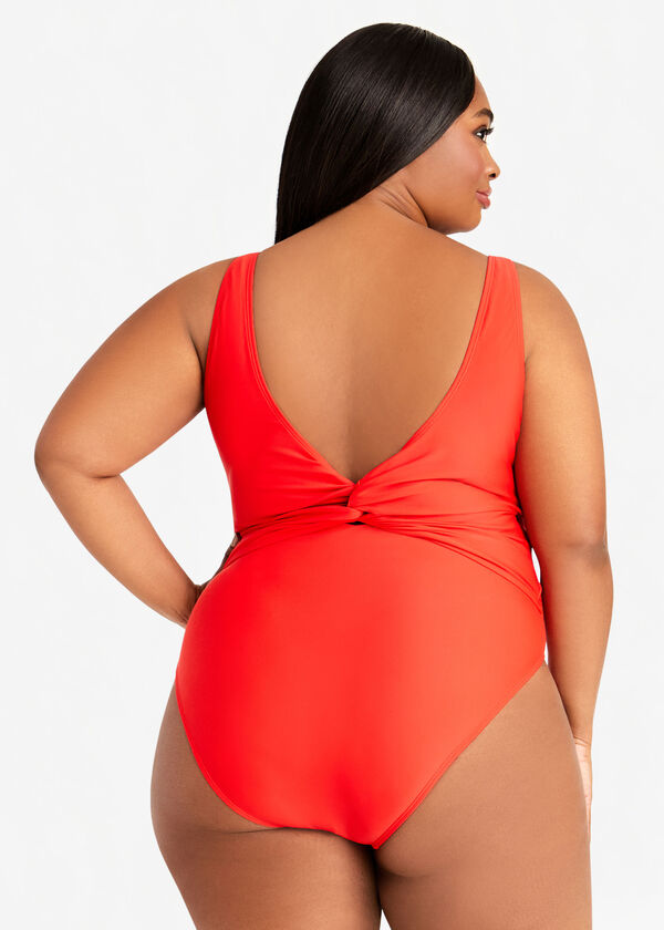 Nicole Miller Red Plunge 1PC Swim, Red image number 1