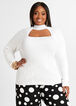 Mock Neck Cutout Ribbed Sweater, White image number 0