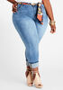 Scarf Belt Roll Cuff Skinny Jean, Medium Blue image number 0