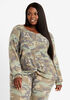 Cozy Lounge Print Twist Front Top, Olive image number 0