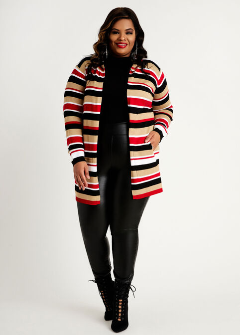 Stripe Hooded Open Front Cardigan, Barbados Cherry image number 2