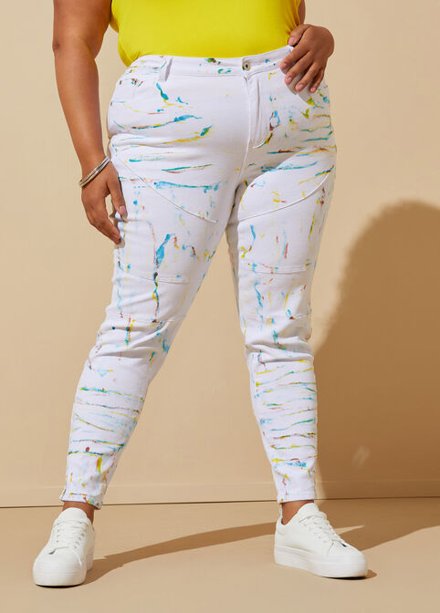 Painted Mid Rise Skinny Jeans, White image number 0