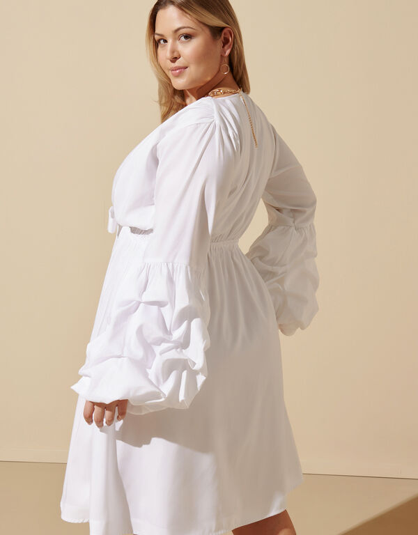 Bubble Sleeve A Line Dress, White image number 1