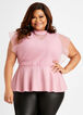 Plus Size Organza Sheer Overlay Mock Tie Bow Neck Keyhole Peplum Top image number 0