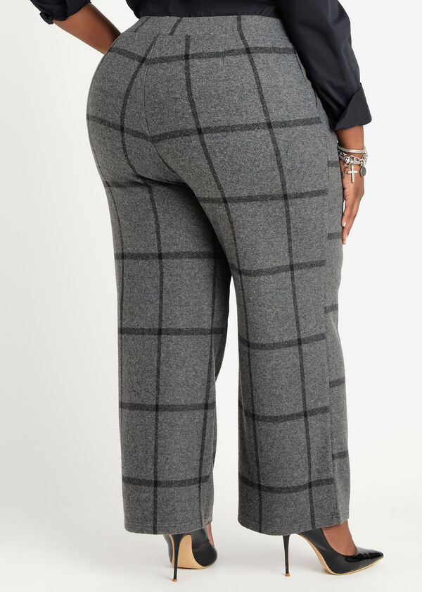 Plaid Flannel Wide Leg Pants, Charcoal image number 1