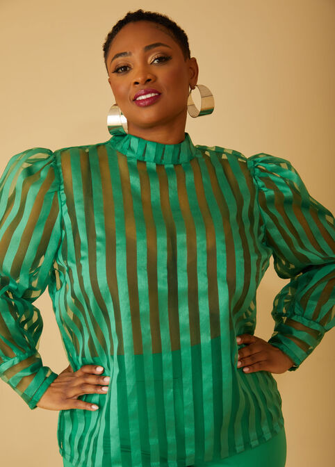 Striped Organza Blouse, Jelly Bean image number 2