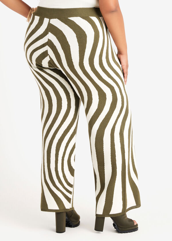 Zebra Intarsia Wide Leg Pants, Olive Night image number 1