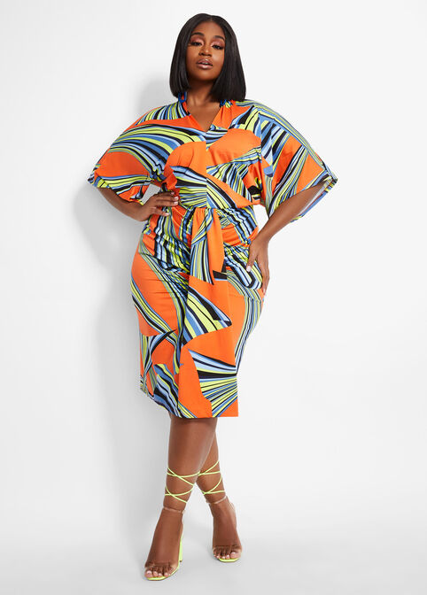 Colorblock Striped Dress, Tiger Lily image number 0