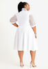Organza Tie Neck Pique Fit n Flare, White image number 1