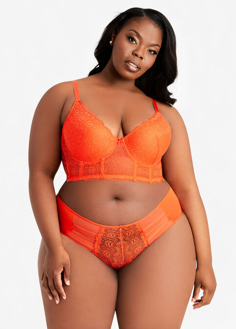 Lace Bustier And Thong Set, Mecca Orange image number 0