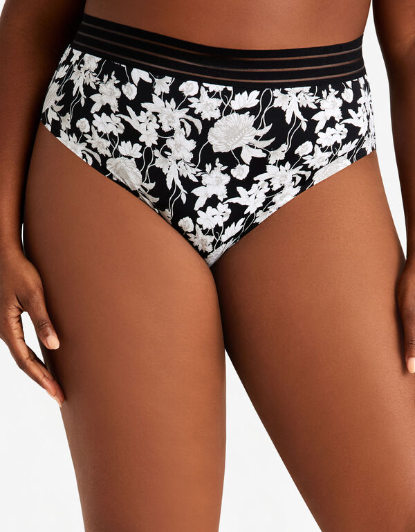 Sheer Stripe Waistband Micro Brief, Black Combo image number 0