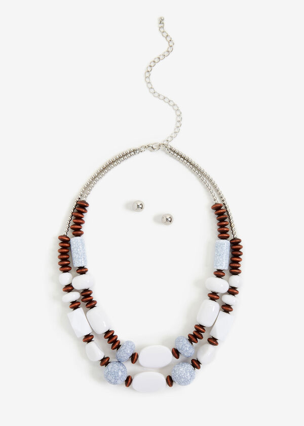 Layered Bead Necklace, White image number 0