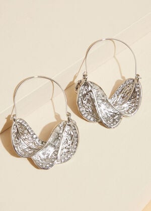 Textured Twisted Crystal Earrings, Silver image number 0