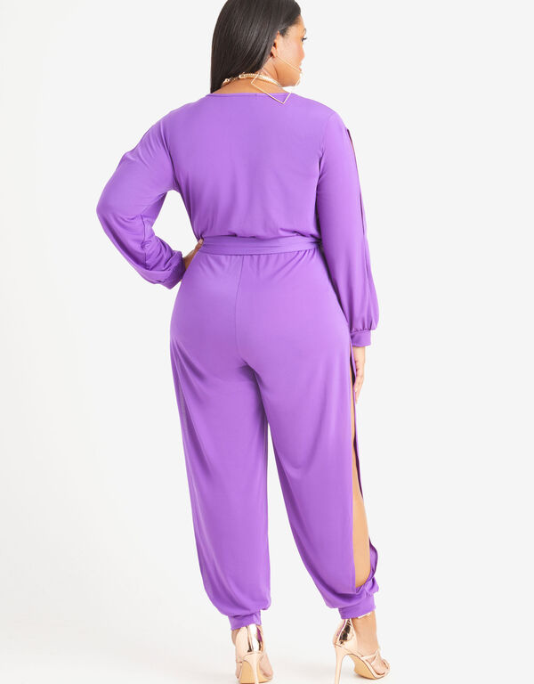 Cutout Faux Wrap Jumpsuit, Purple image number 1