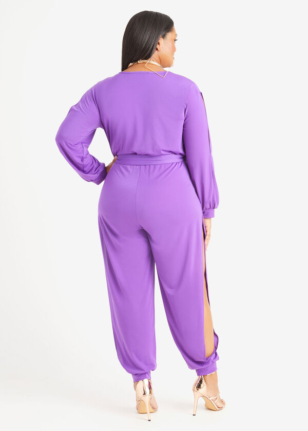 Cutout Faux Wrap Jumpsuit, Purple image number 1