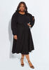 Split Sleeve Midi A Line Dress, Black image number 0