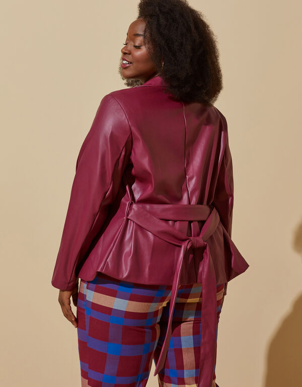 Belted Faux Leather Blazer, Rhododendron image number 1