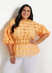Plus Size Sheer Plaid Puff Sleeve Peplum Party Blouse Summer Tops image number 0