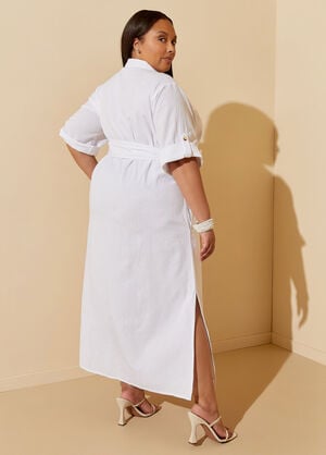 Embroidered Linen Blend Shirtdress, White image number 1