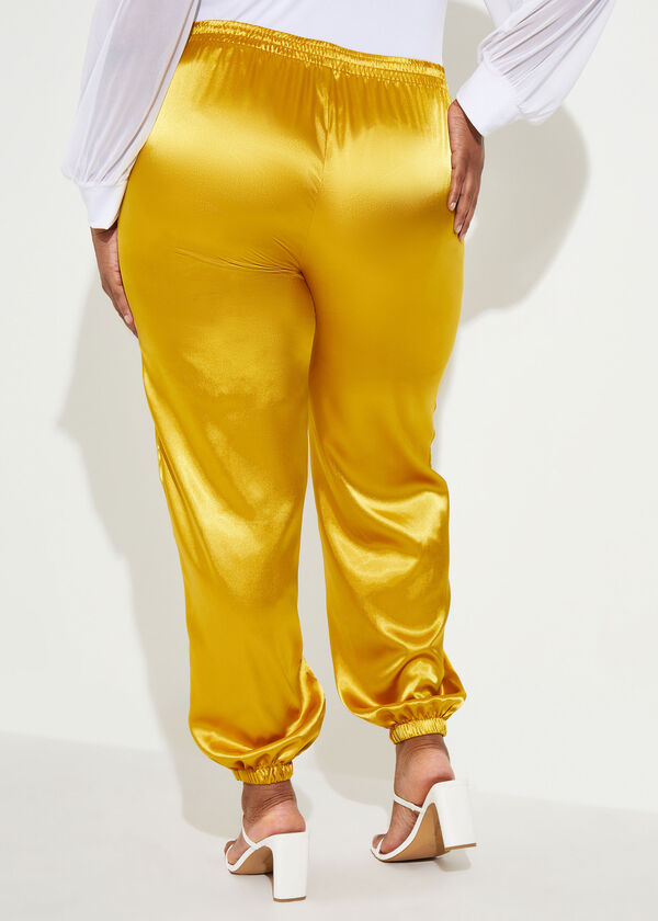 Mid Rise Satin Joggers, Gold image number 1