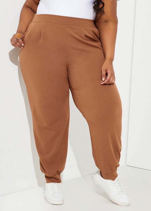 Mid Rise Stretch Crepe Joggers, Caramel image number 0
