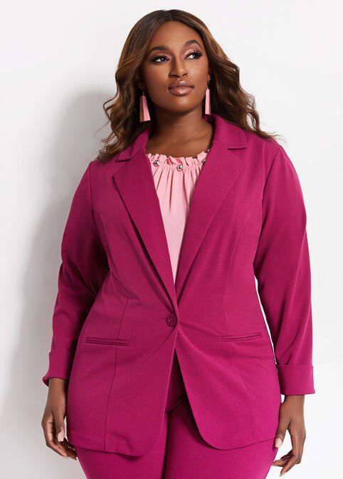 Tall Roll Cuff One Button Blazer, Raspberry Radiance image number 2