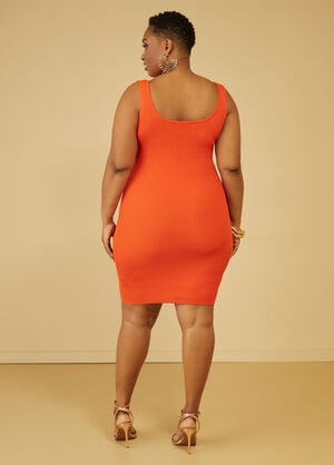 Zip Detailed Ribbed Bodycon Dress, Grenadine Orange image number 1