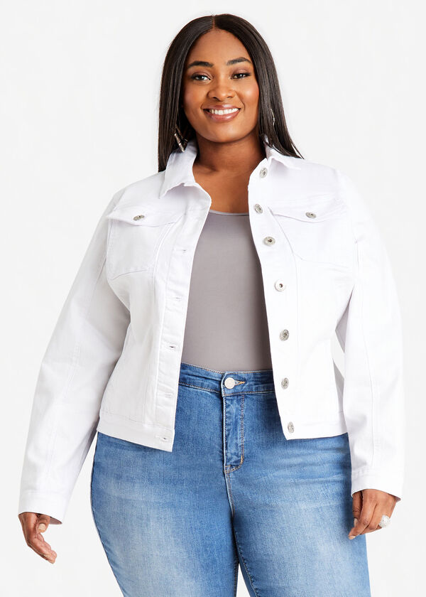 White Fitted Crop Denim Jacket, White image number 2