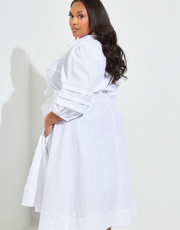Pleated Cotton-Blend Shirtdress, White image number 1