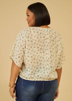 Floral Tie Detailed Blouse, Ivory image number 1