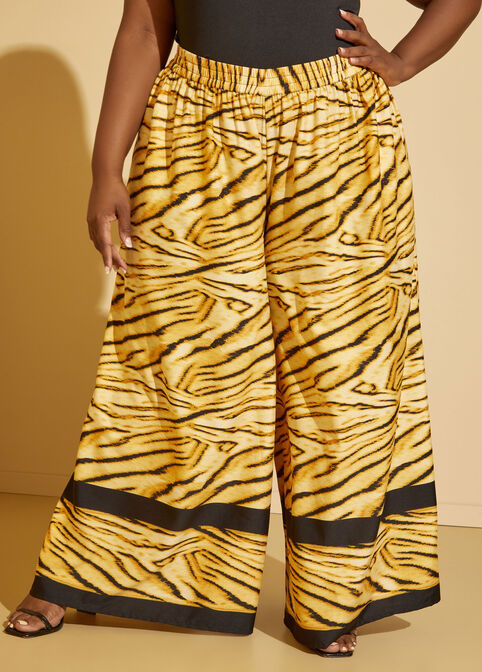 Tiger Print Wide Leg Pants, Multi image number 3