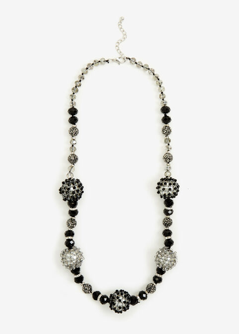 Crochet Crystal & Bead Necklace, Black image number 0