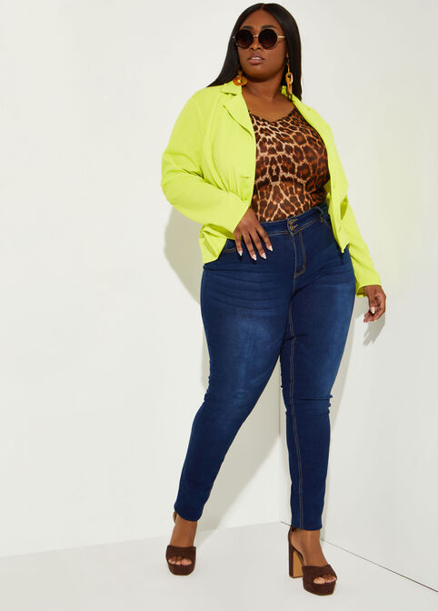 Cropped Stretch Crepe Jacket, LIME PUNCH image number 0