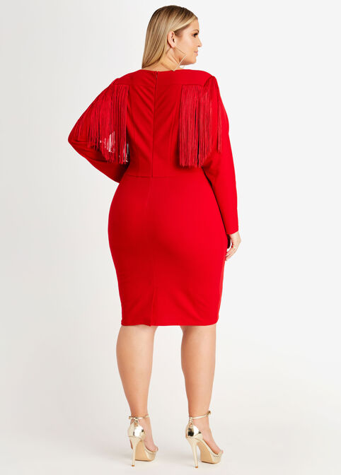 Fringe Bodycon Cocktail Dress, Barbados Cherry image number 1